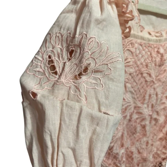 Sundance Blush Pink Embroidered Lace Blouse Romantic Top Sz S - Picture 11 of 11
